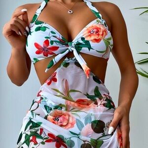 Floral Halter 3 Piece Bikini Set